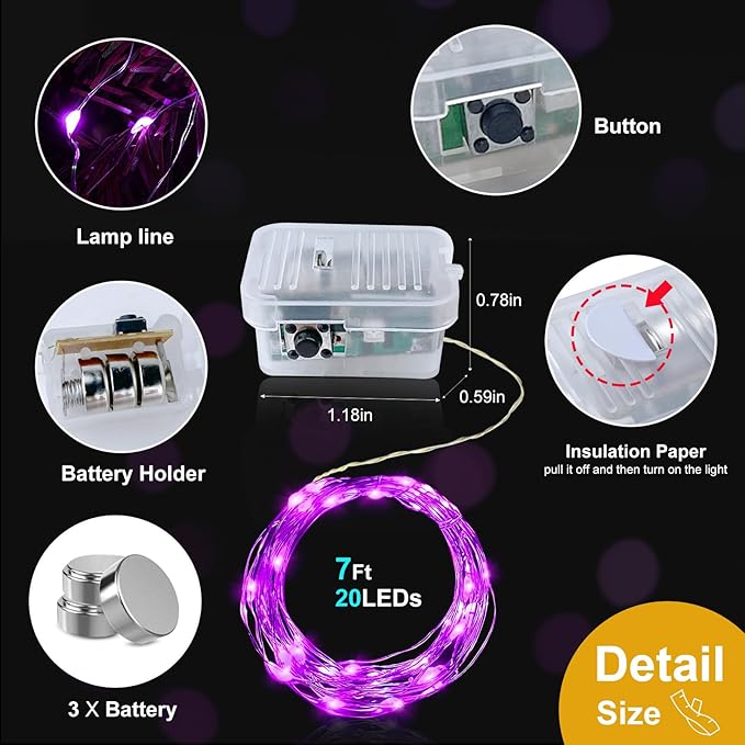 pozzolanas 50 Pack Pink Battery Operated String Lights - 7ft Waterproof Fairy Lights with 20 LEDs for Home, Mason Jar, Party, Wedding, Halloween, Christmas Decorations