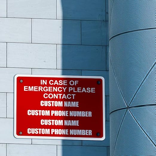 Aluminum Weatherproof Metal Sign Multiple Sizes in Case of Emergency Please Contact Custom Instruction Text Here Horizontal Street 14x10Inches