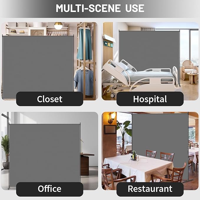 Room Divider, 72x72Inch Large Single Panel Privacy Screen for Room Separation,Free Standing Partition Wall with Thickened Fabric,Portable for Office,Bedroom,Patio,Gray