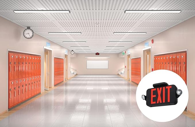 Lithonia Lighting ECRG Basics LED Exit Sign/Emergency Light Combo, Red/Green Switchable Exit Sign and Emergency Lights for Business, 2-Head Fixture, Round Lamp Heads, Black