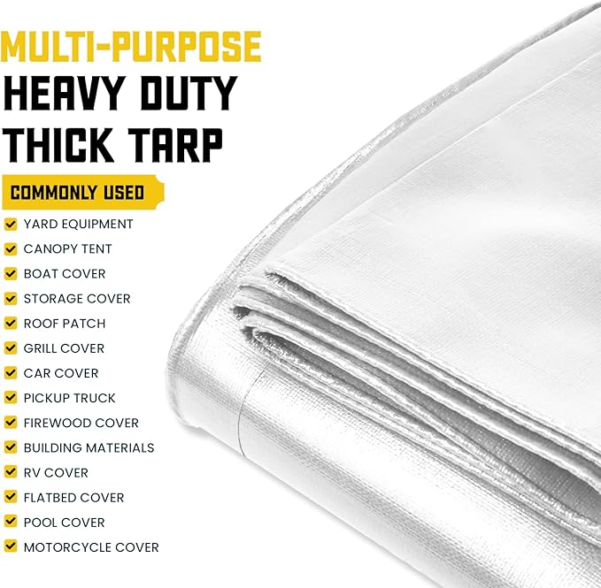 Core Tarps Classic 5 Mil Tarp Cover, Waterproof, UV Resistant, Rip and Tear Proof, Poly Tarpaulin with Reinforced Edges for Roof, Camping, Patio, Pool Cover, Boat (White 40′ X 60′)