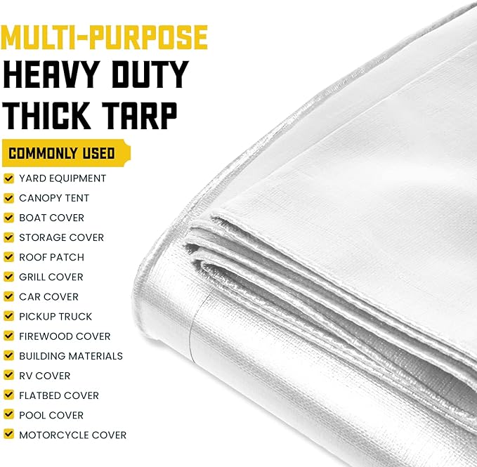 Core Tarps Heavy Duty 10 Mil Tarp Cover, Waterproof, UV Resistant, Rip and Tear Proof, Poly Tarpaulin with Reinforced Edges for Roof, Camping, Patio, Pool, Boat (White 30′ X 30′)