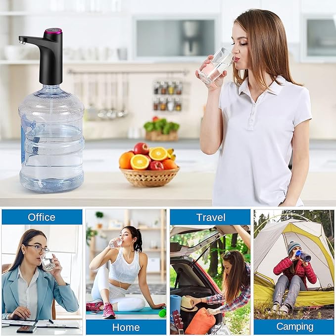 Automatic Drinking Water Pump, Smart USB Portable Water Bottle Dispenser with USB Electric Charging and Automatic Off Switch - Black
