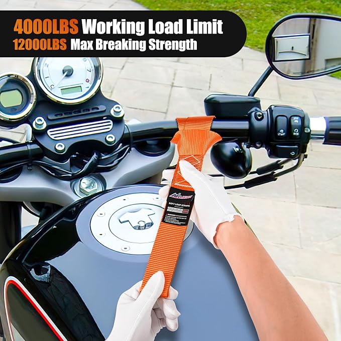 Nilight Soft Loop 1.7”×17" Motorcycle Tie Down Straps Heavy Duty 12000Lbs Max Break Strength for Securing ATV UTV Kayak Moving Cargo (8PK-Orange)