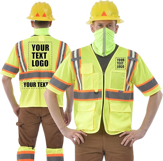 AYKRM Custom Logo Personalised Printed High Visibility Reflective 2 two tone work construction Safety Vest