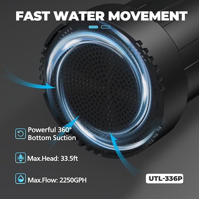 1/3 HP Submersible Water Pump, 2250GPH Thermoplastic Sump Pump Basement Portable Electric Utility Water Pump Removal for Pool Draining Basement Hot Tubs Garden Pool Cover Pond