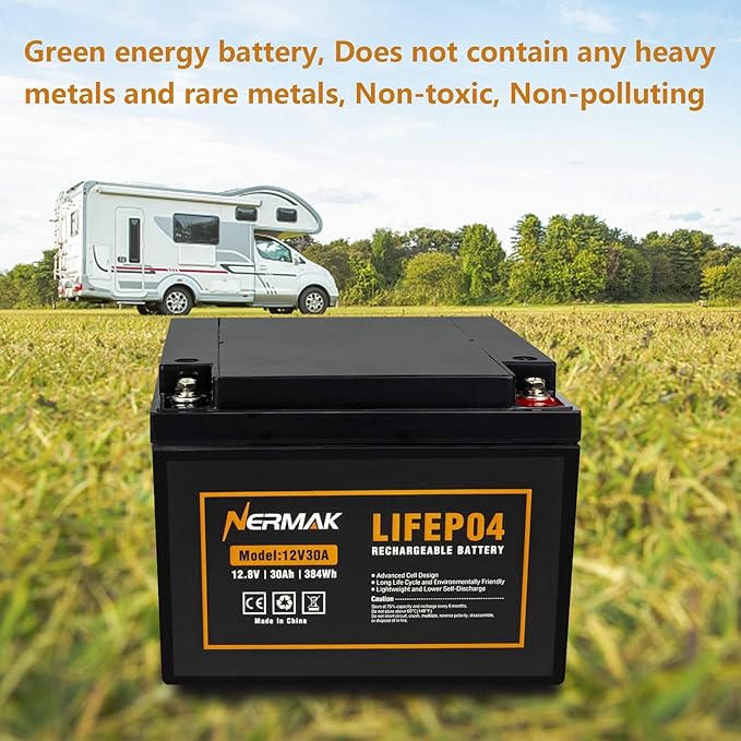 12V 30Ah Lithium LiFePO4 Deep Cycle Battery, 2000+ Cycles Lithium Iron Phosphate Rechargeable Battery for Scooter, RV/Outdoor Camping, Marine, Electric Wheelchair and More, Built-in 30A BMS