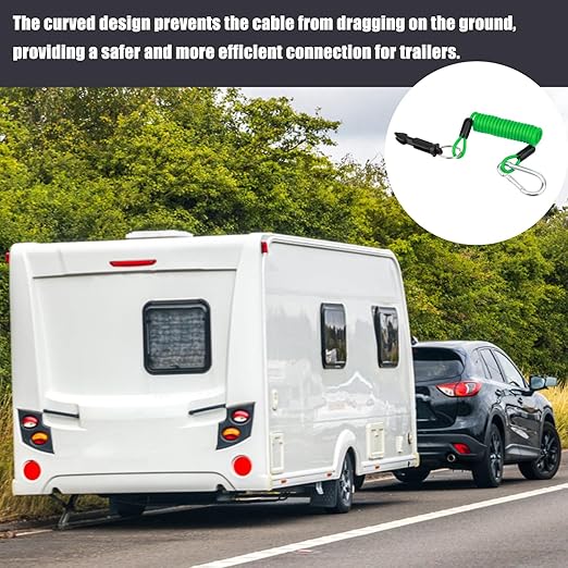 4pcs 183cm/6ft Trailer Breakaway Cable, High Rebound Spring Coiled Emergency Brake Safety Cable Kit for RV Towing Trailers Campers Accessories (Green)