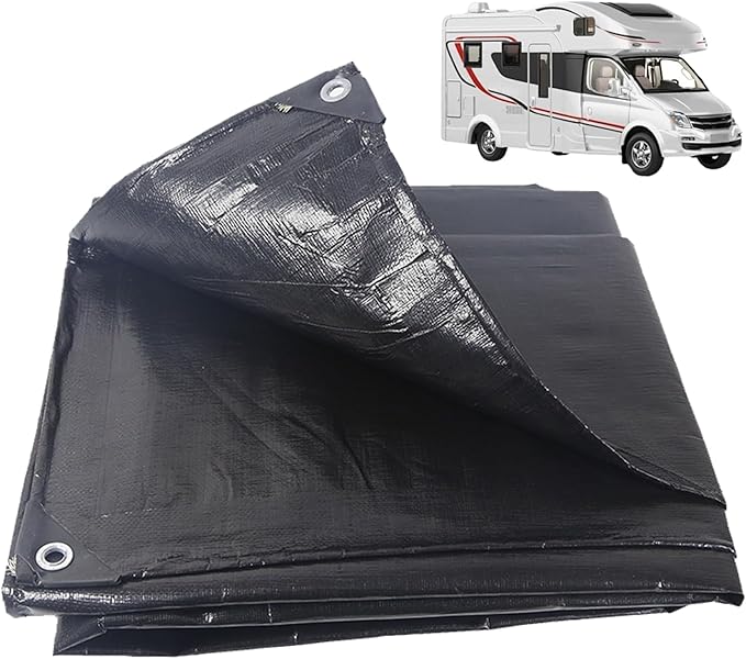 Heavy Duty Tarps Waterproof, 6X10ft Black Tarp, Plastic Tarpaulin with Rope for Outdoors Emergency Rain, Roof, Pool, Boat, Camping, Black Tarp