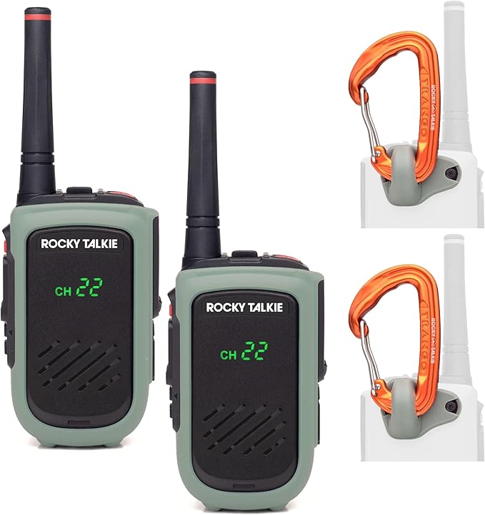 Rocky Talkie Expedition 5 Watt Radio with Climbing Rated Carabiner Attachment - GMRS Radio with IP67 Waterproofing, Long Range Walkie Talkie, NOAA Weather Alerts, 5 Day Battery Life, 2 Pack