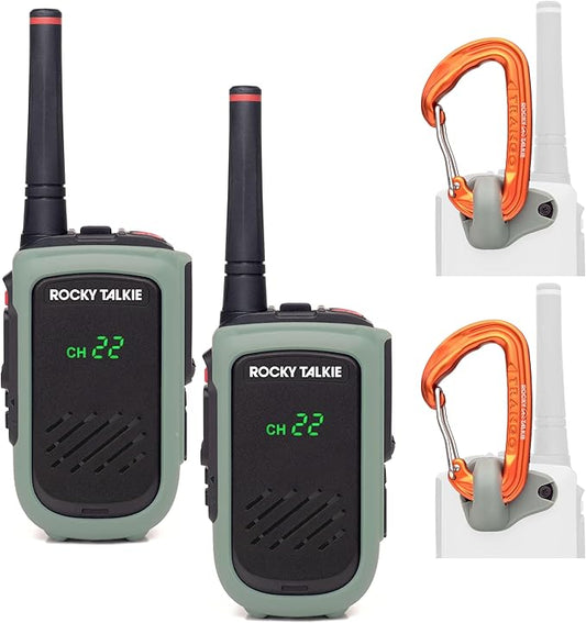 Rocky Talkie Expedition 5 Watt Radio with Climbing Rated Carabiner Attachment - GMRS Radio with IP67 Waterproofing, Long Range Walkie Talkie, NOAA Weather Alerts, 5 Day Battery Life, 2 Pack