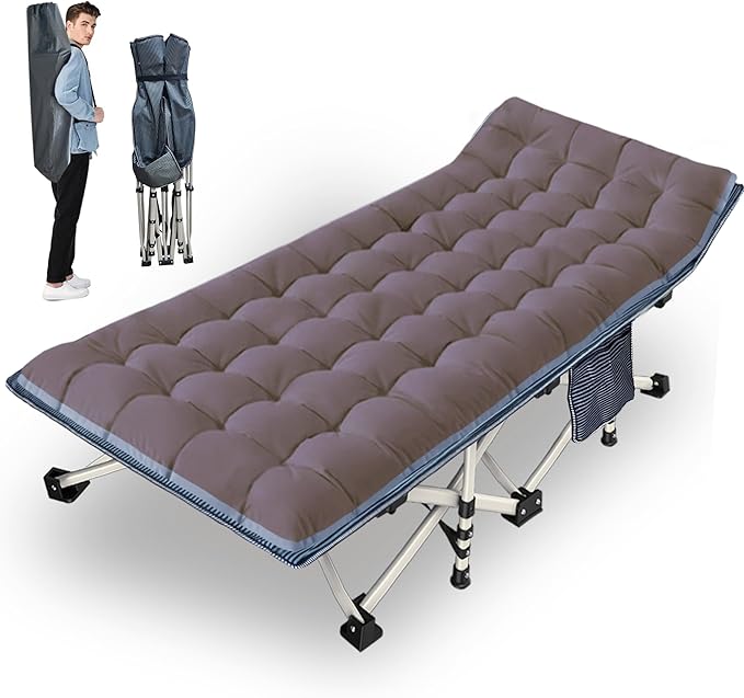 Extra Wide XXL Camping Cot with Comfortable Mattress Cots for Sleeping Folding Cot Camping Bed 79" L x 32" W x 18" H Heavy Duty with Carry Bag Outdoor Indoor