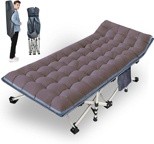 Extra Wide XXL Camping Cot with Comfortable Mattress Cots for Sleeping Folding Cot Camping Bed 79" L x 32" W x 18" H Heavy Duty with Carry Bag Outdoor Indoor