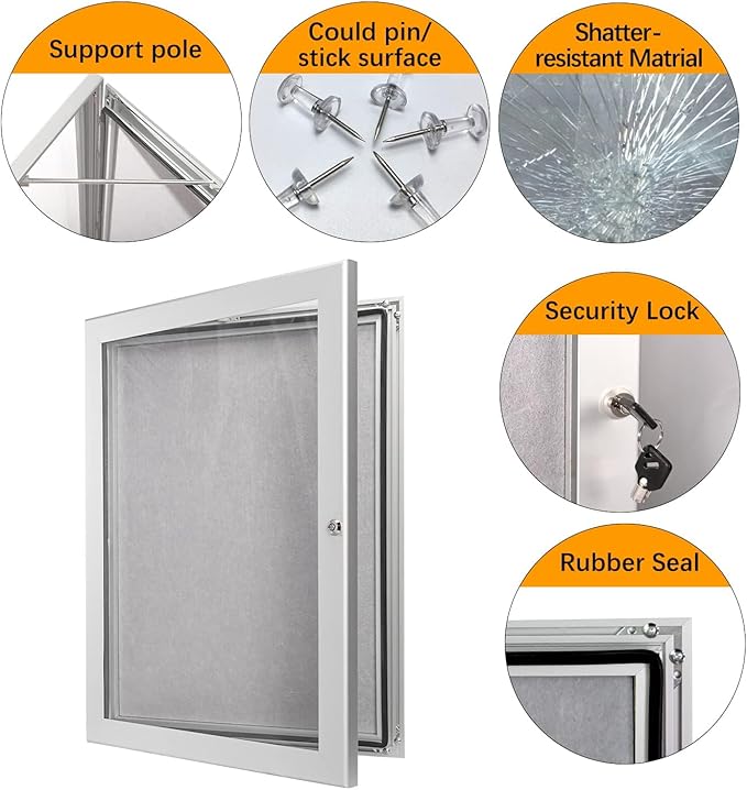 26.8×20 Lockable Enclosed Bulletin Board Wall Display Case with Rubber Seal Aluminum Felt Cork Board with Door Protected Tamperproof Noticeboard for Indoor or Outdoor Use(Felt)