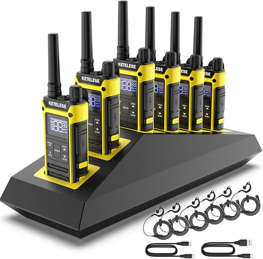KETELESE T3F IP67 Waterproof Walkie Talkies, Rugged Two Way Radio with Earpiece, Triple Proof, Three Charging Options, FRS 2 Way Radio, NOAA, VOX (6 Pack), Black/Yellow
