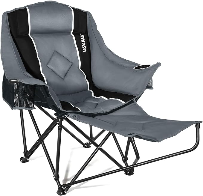 Camping Chair with Removable Footrest, Oversized Outdoor Chair with Headrest & Cup Holders, 400lb Capacity Lawn Chair for Sports Backyard Fishing