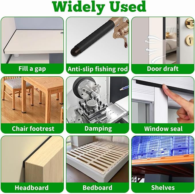Weather Stripping Door Seal Black,1Inch Wide X 1/8 Inch Thick,Air Conditioner Window Seal,Self Adhesive Foam Tape High Density Foam Sealing Strip,Door Soundproof Tape Roll,Total 33 Feet Long