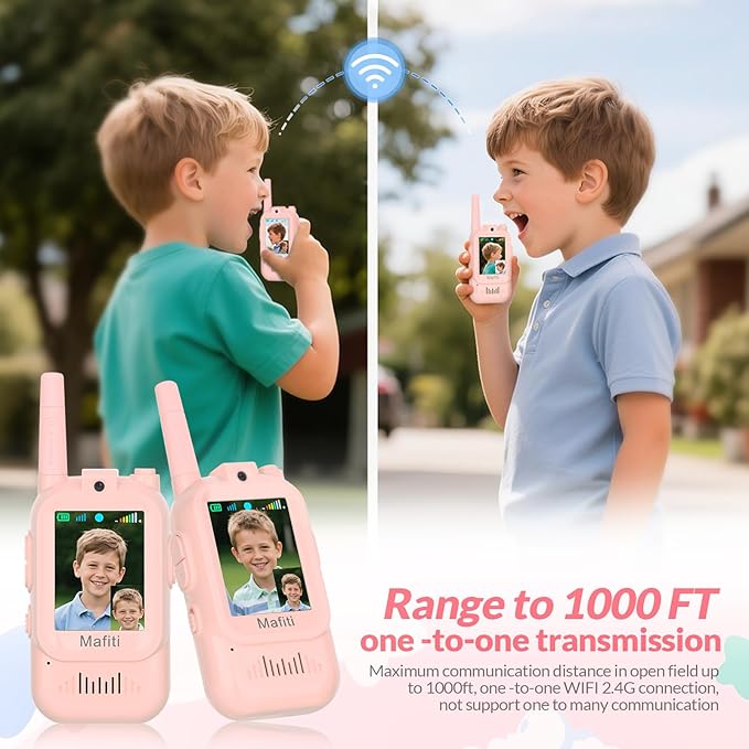 Mafiti Toys for 3 4 5 6 7 8 Year Old Boys Girls Mini Video Walkie Talkies for Kids 2 Pack Rechargeable 1000 Feet Range Birthday Indoor Outdoor (Pink+Pink)