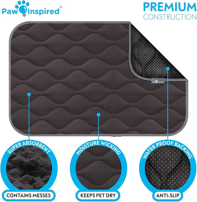 Paw Inspired Washable Padded Crate Mats for Dogs | 29” x 18” Pad, Fits 30-inch Kennels | Leakproof, Waterproof Bottom, Plush Pet Beds (Gray)