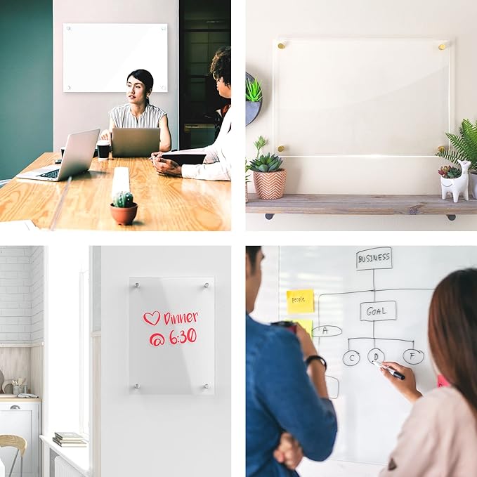 Acrylic Dry Erase Board for Wall with Stylish Border - Shipped Next Day, Made in USA, Non-Magnetic Whiteboard, Wall Mounted Board, Easy to Clean (White - 24x30)