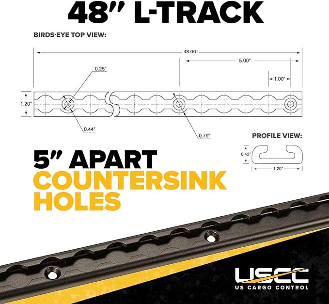US Cargo Control L Track Tie Down System, Includes (4) USA Made 4-Foot Black Anodized Aluminum L-Track and (4) Black Single Stud O-Ring Fittings, Trailer Tie Down System for Trailers and Truck Beds