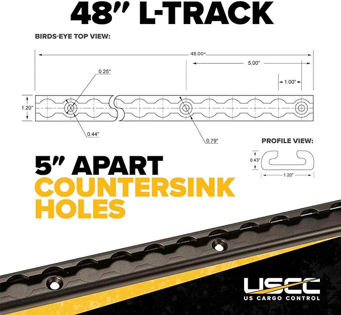 US Cargo Control L Track Tie Down System, Includes (2) USA Made 4-Foot Black Anodized Aluminum L-Track and (4) Black Single Stud O-Ring Fittings, Trailer Tie Down System for Trailers and Truck Beds