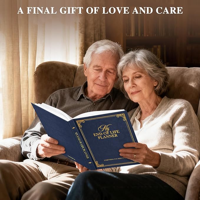 Lanpn End of Life Planner Death Organizer with Tabs, Final Wishes & Financial Estate Planning Journal, When I Die Journal for Senior, Before Death Life and Care Plan Book, Blue, Leather Hardcover