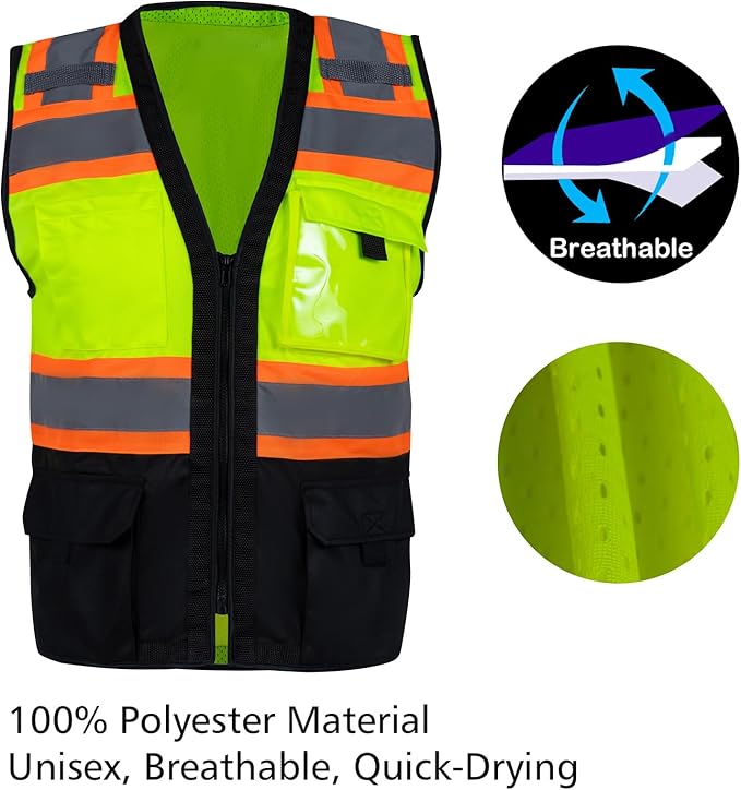 VENDACE Safety Vest Hi Vis Reflective Vest for Men with Pockets ANSI Class 2 High Visibility Construction Work Vest