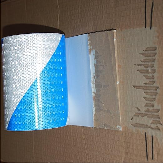 Blue and White Reflective Tape Outdoor Waterproof 8 inch X 66 feet, High Visibility Hazard Conspicuity Safety Industrial Marking Tape