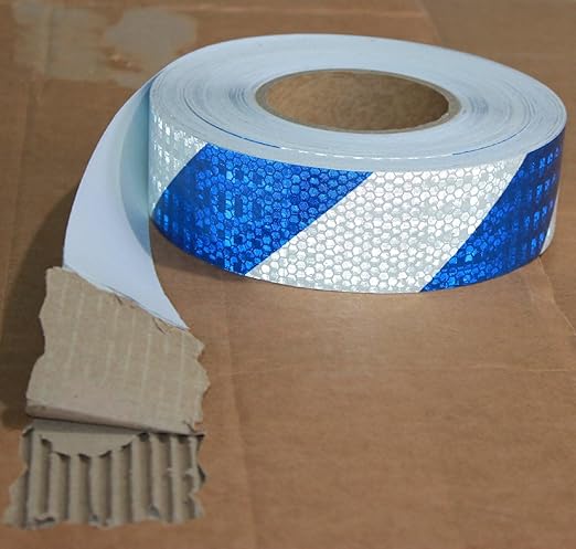 Reflective Tape Blue White 2 Inch Wide, Outdoor Waterproof Warning Reflector, Night Safety Stickers for Car (168 Feet)