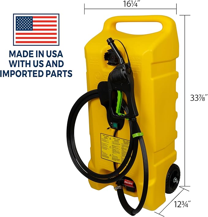 Scepter 14 Gallon Gas Caddy with Electric Fuel Pump, Flo ‘N Go Powered Portable Fuel Tank with Fill-Rite Transfer Pump and 10-Foot Hose for Farm, Marine, Commercial, and Home Use, Diesel, Yellow