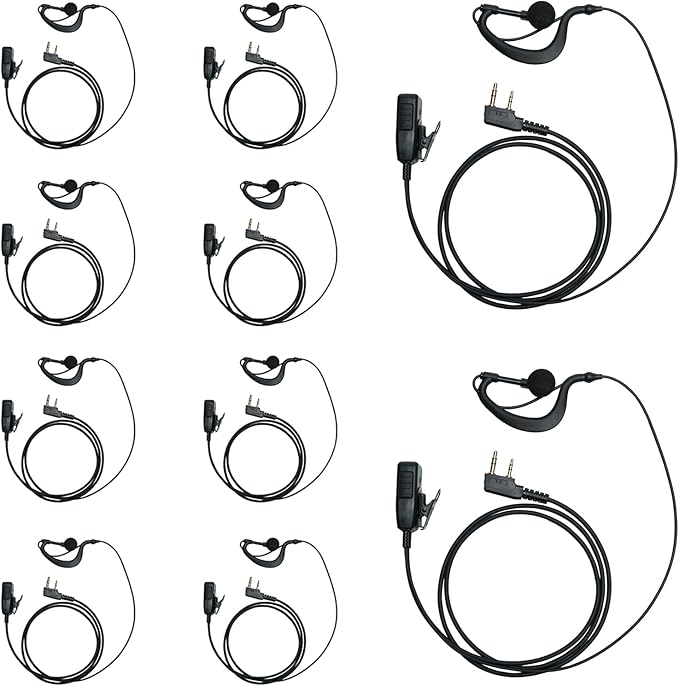 G Shape Headset with PTT Mic Compatible for Baofeng UV-5R BF-888S BF-F8HP Kenwood TK-3140 TK-2202 TK-3400 TK-3402 TK-3107 Two Way Radio 10Pack