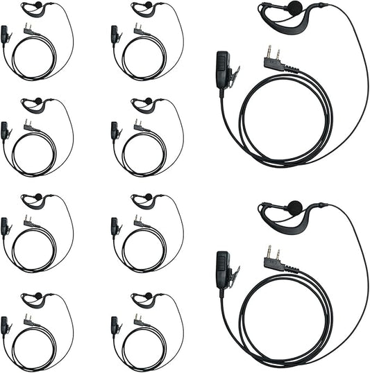 G Shape Headset with PTT Mic Compatible for Baofeng UV-5R BF-888S BF-F8HP Kenwood TK-3140 TK-2202 TK-3400 TK-3402 TK-3107 Two Way Radio 10Pack