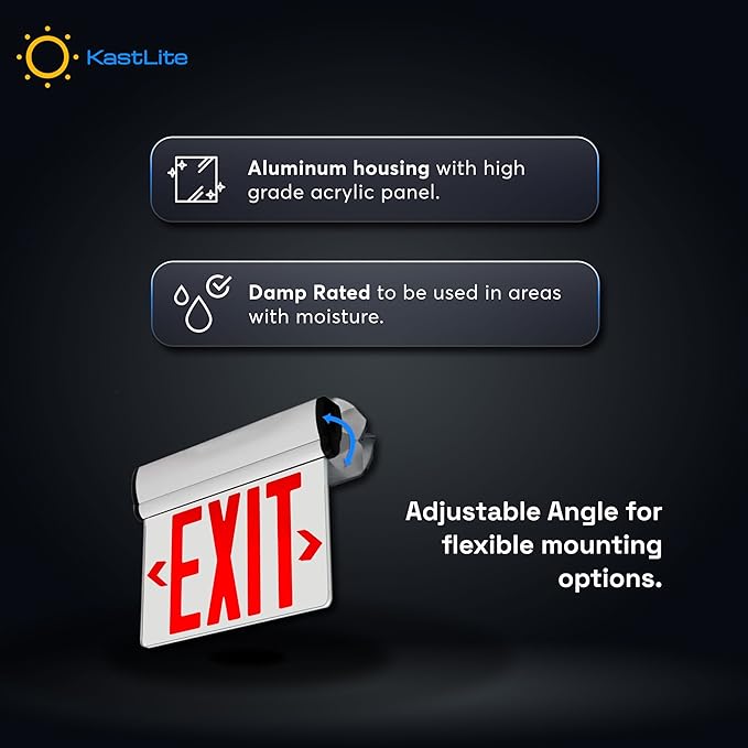 KastLite LED Emergency Edge-Lit Exit Sign, 90 Min Backup, Damp Rated, Red Letters with Arrows, UL Listed, 120/277VAC, Acrylic Panel - 4 Pack
