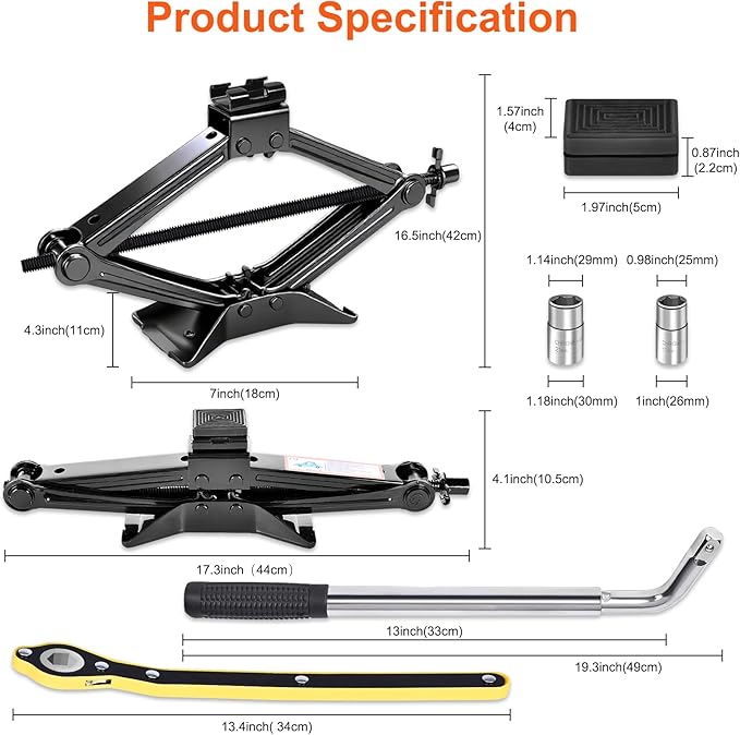 SPECILITE Scissor Jack, 2.5T(5512 Lbs), High-Strength Car Jack and Stand Kit with Rubber Pad, Tire Changing Kit with Ratchet Handle and Lug Wrench, Universal Vehicle Emergency Set for Various Models