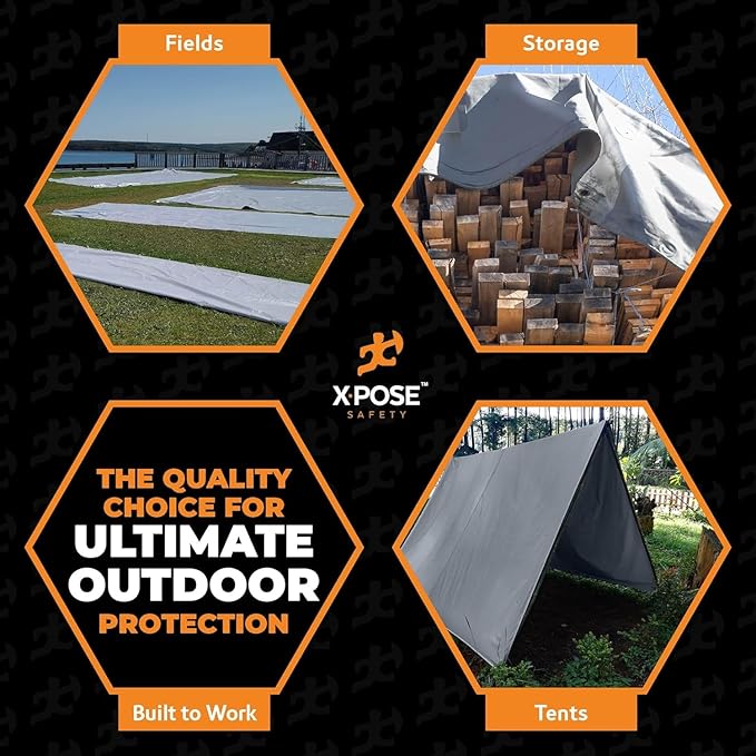 Heavy Duty Silver Poly Tarp 6' X 8' - Bulk Half Pallet (375 Pack) - Multipurpose Protective Cover - Durable, Weather Proof & Tear Resistant - 12 Mil Thick Polyethylene - by Xpose Safety
