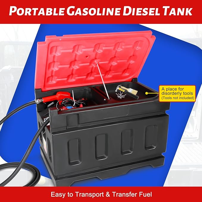 Portable Gasoline Diesel Fuel Transfer Tank with Pump, 10GPM Flow Rate, 48 Gallon Portable Fuel Tank with 12V DC Electric Fuel Transfer Pump for Gasoline Diesel Dual Fuel Capability
