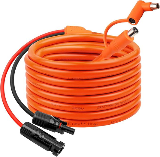 30FT Solar Panel Connectors to DC 8mm Adapter Cable, 12AWG+14AWG Solar Cable Cord with DC8020/7909,Compatible with Jackery, Anker,GZ Yeti,BLUETT Portable Power Statio,Solar Generator