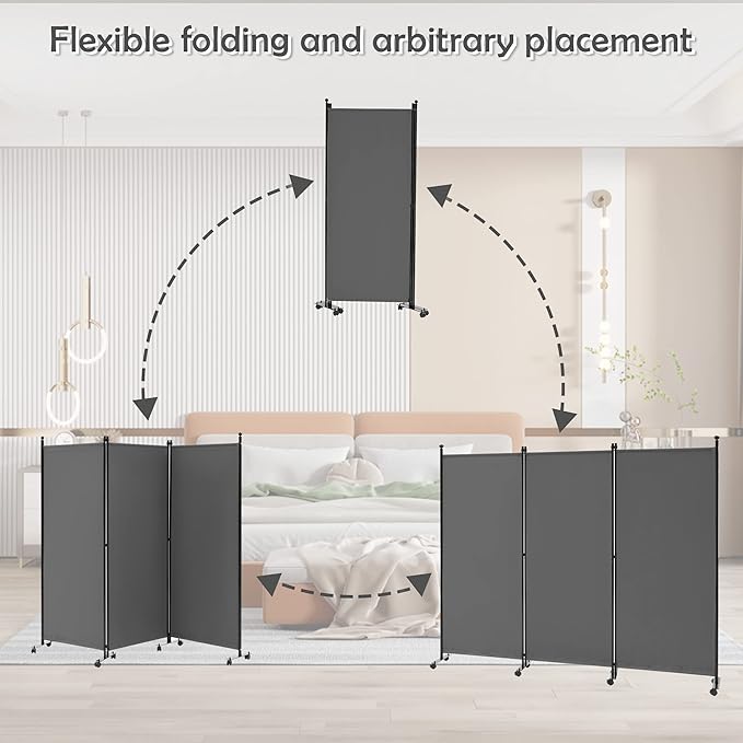 Spurgehom 3 Panel Rolling Room Divider, Folding Partition Privacy Screens, Freestanding Fabric Room Panel, Portable Folding Wall Divider for Office, Room, Restaurant, Hospital (Grey)