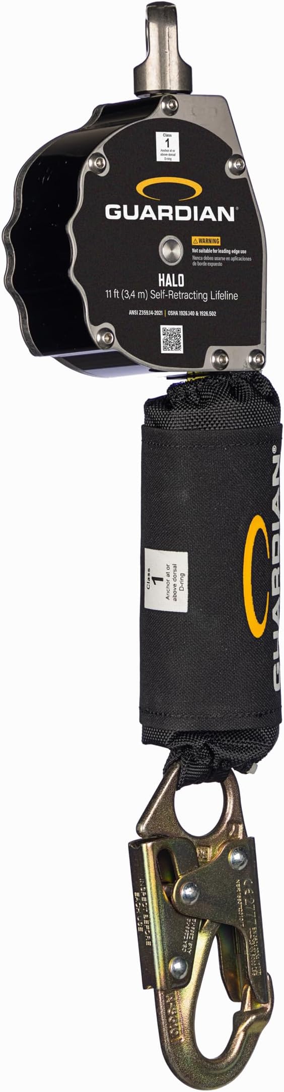 Guardian 10900 Halo Web Personal Self Retracting Lifeline (SRL) | 11 ft | Carabiner Included | Swivel Top | Steel Snap Hook | Class 1 | ANSI and OSHA Compliant
