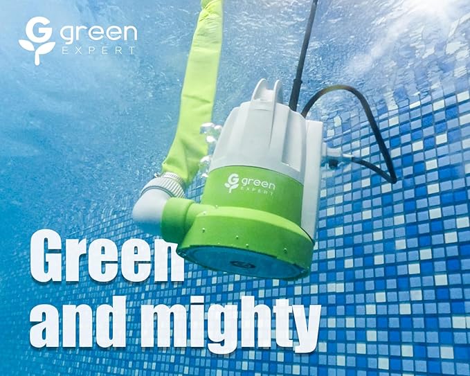 Green Expert 1/3HP Submersible Sump Pump with Unique Flow Sensor Switch Last-inch Water Drainage for Flooded Basement Backyard Pool Hot Tub Rain Barrel Easy to Use Backup Drain Pump 25-Foot Power Cord