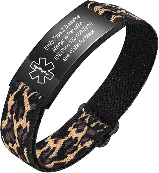VNOX Medical Alert Bracelets for Men & Women Kids with Free Engraving Adjustable Stainless Steel Mesh Emergency Medical ID Bracelets Wristband