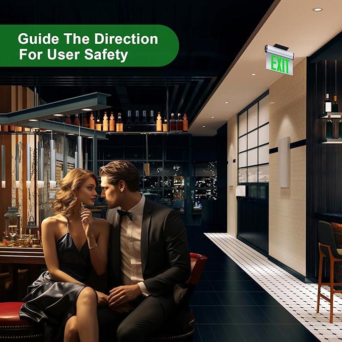 Led Edge-Lit Exit Sign ,Brushed Aluminum Housing Double-Sided Mirrored Rotating Acrylic Panel,Hardwired Emergency Exit Signs with Battery Backup, 120V-347VAC,Green Led Emergency Exit Light for Business , UL Listed,Top/Side/Wall Mount(2 Pack)