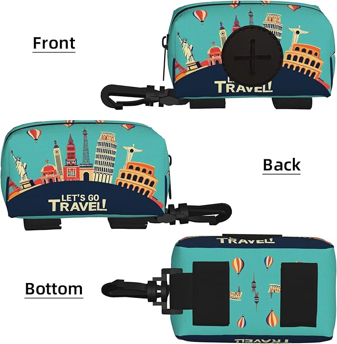 Let's go Travel Pattern Dog Poop Bag Holder for Leash Dogs Waste Bags with Carabiner Clip Pet Waste Bag for Outdoor Puppy Walking and Travel