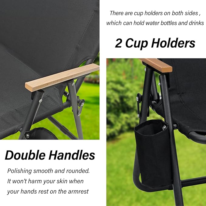 ptlsy 2 Person Camping Chair Oversized Loveseat Camping Chair Double Camping Chairs for Adults Heavy Duty Camping Couch Black Outdoor Folding Chair Portable Patio Lawn Chair
