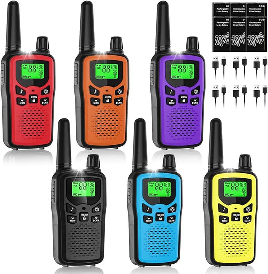 Walkie Talkies for Adult Long Range, 6 Pack Rechargeable 2 Way Radios, LED Flashlight Hiking Accessories Camping Gear Gifts for Kids Family Emergency
