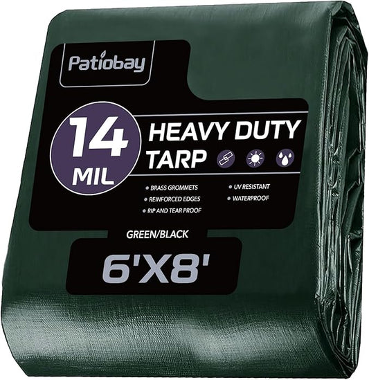 Tarp 6x8 Feet, 14 Mil Waterproof Tarps Heavy Duty with Brass Grommets, Thick Plastic Tarp, UV Resistant Tear&Fade Resistant, Reinforced Edges for Outdoor Pool Car Camp Tent