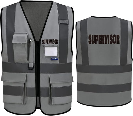 Reflective Security Safety Vests Heavy Duty with 7 Pockets and Front Zipper