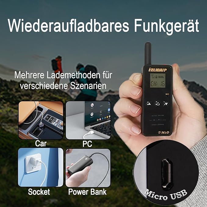 M2D Super Mini Walkie Talkies,Portable Two Way Radios with Earpiece,LCD Display,Rechargeable WakieTalkies for Restaurant,Supermarket,Hospital,Indoor,Outdoor,Business,Hiking,Skiing,Black 2 Pack