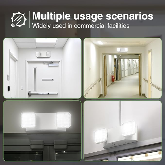FREELICHT 4 Pack LED Emergency Lights for Business, with Battery Backup, Two Head Adjustable LED Emergency Square Lighting, UL 924 Certified